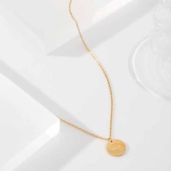 Stainless Steel Round Eye Pendant Necklace - Picture 5 of 6